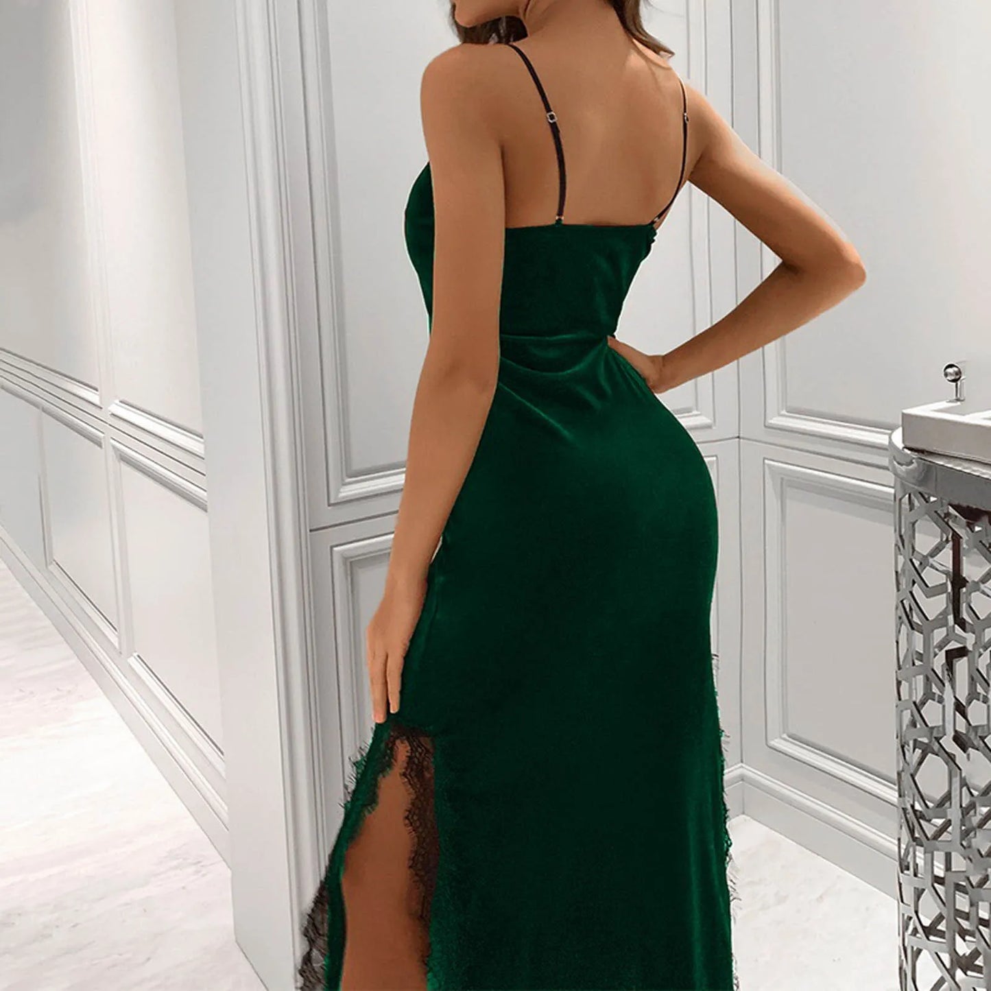 Long Sleep Dress Women Velvet Lace