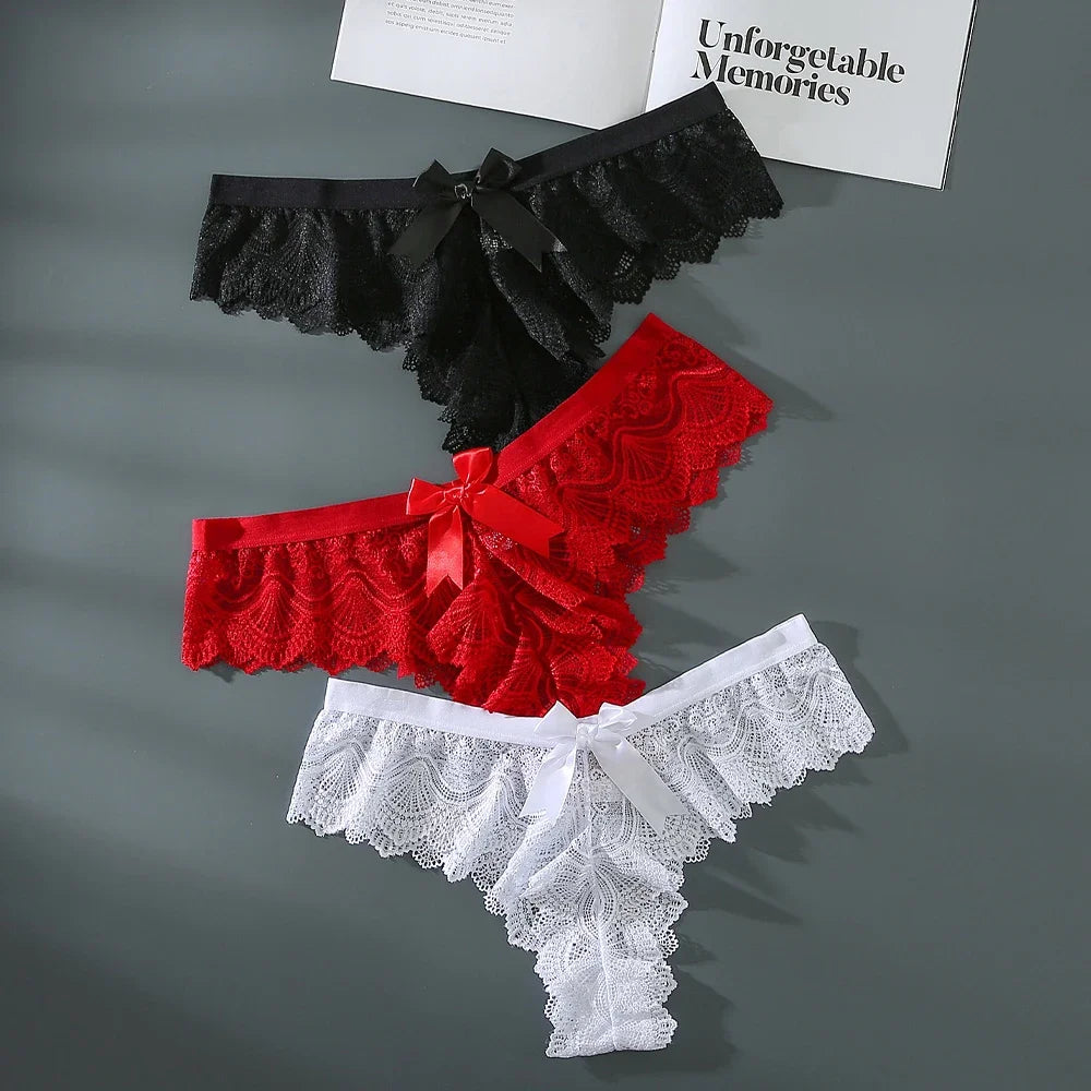 Sexy Lace Thongs Bow-knot Low Waist Panties
