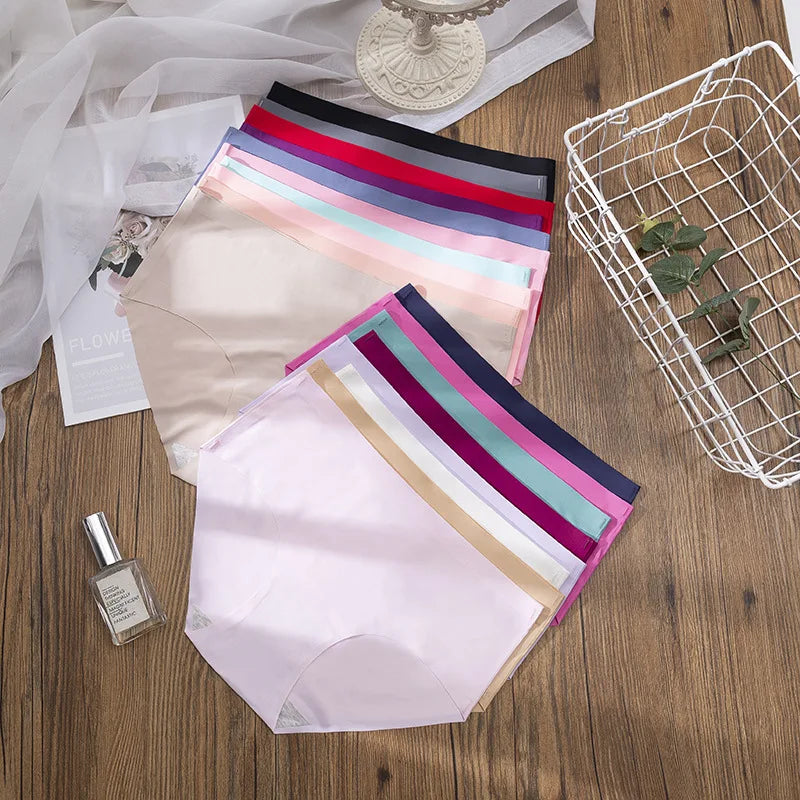 Plus Size Women's Panties Ice Silk Solid Color