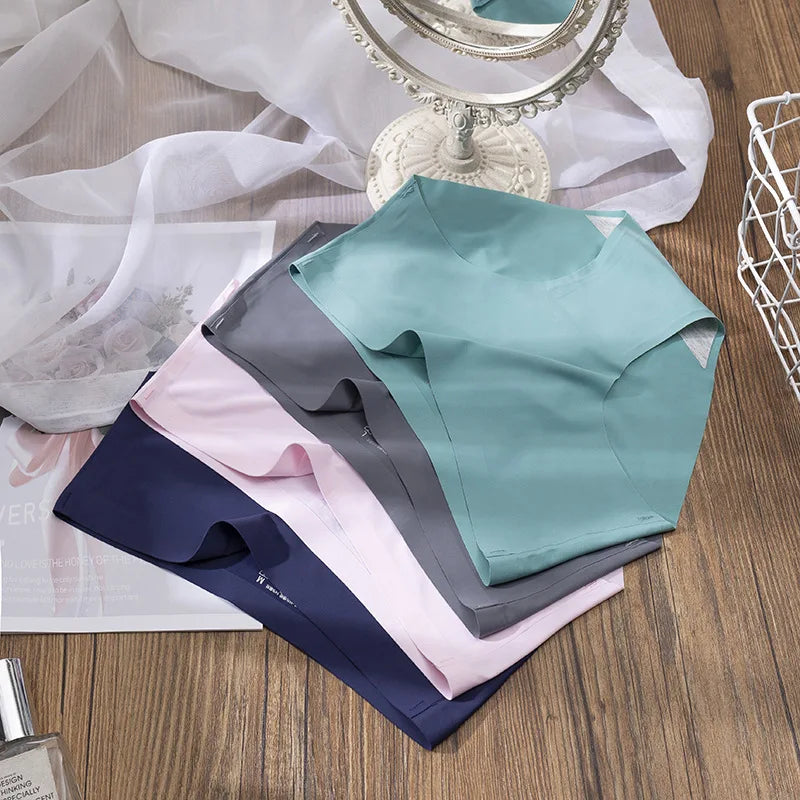 Plus Size Women's Panties Ice Silk Solid Color