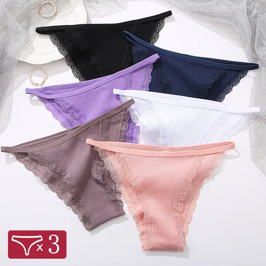 Lace Cotton Briefs Women Solid Comfortable Panties