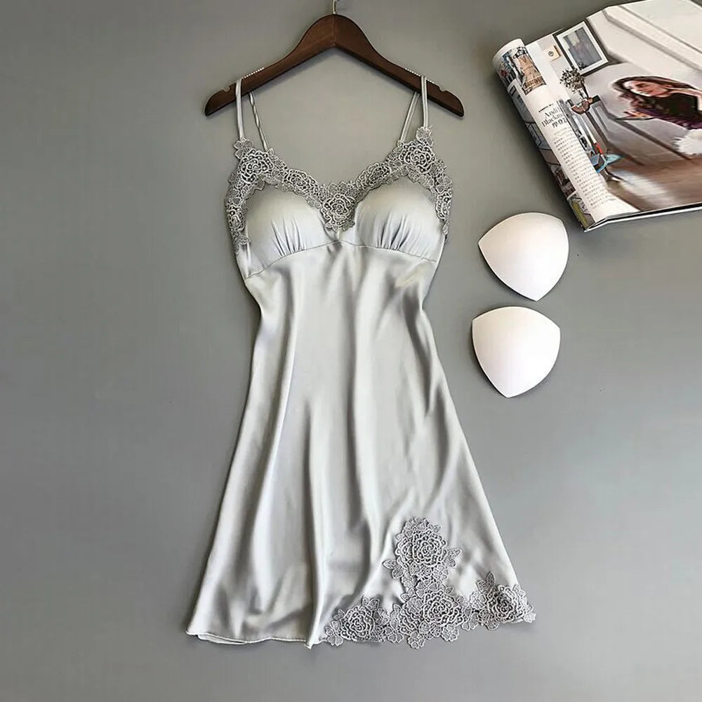 Sexy Silk Satin Night Dress Sleeveless Nighties