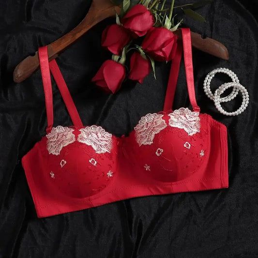 Appliques Demi Bra for Woman Contrast Color